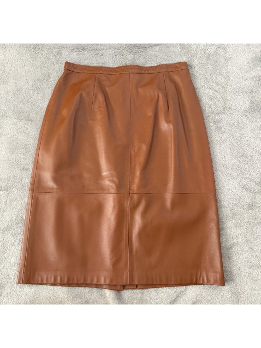 Vintage Talbots Brown Leather Midi Pencil Skirt Womens size 12 Cognac